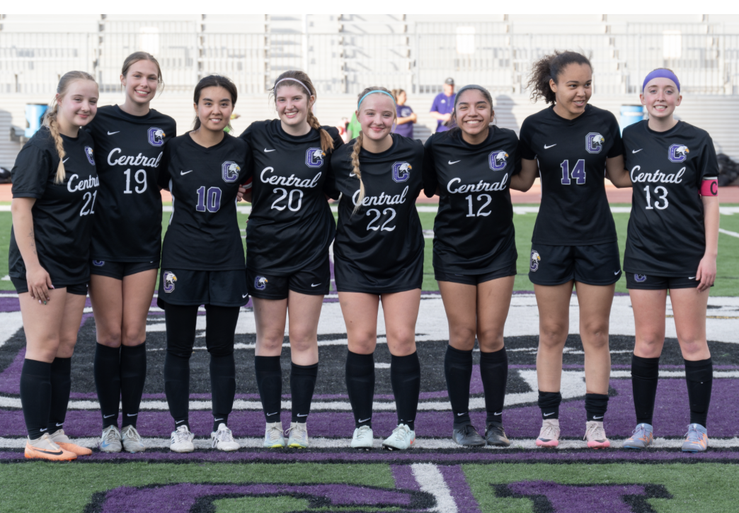 Girls soccer seniors pose for a photo at senior night recognition